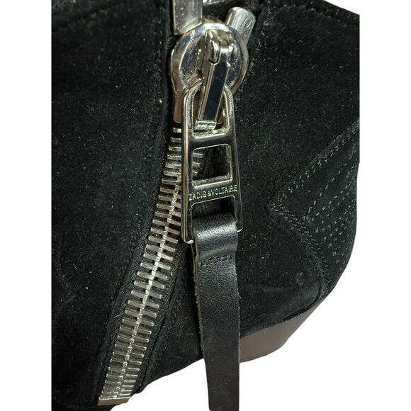 Zadig Voltaire Sz 39 Women's Molly Black Suede Stacked Heel Ankle Booties $528 - Picture 6 of 14